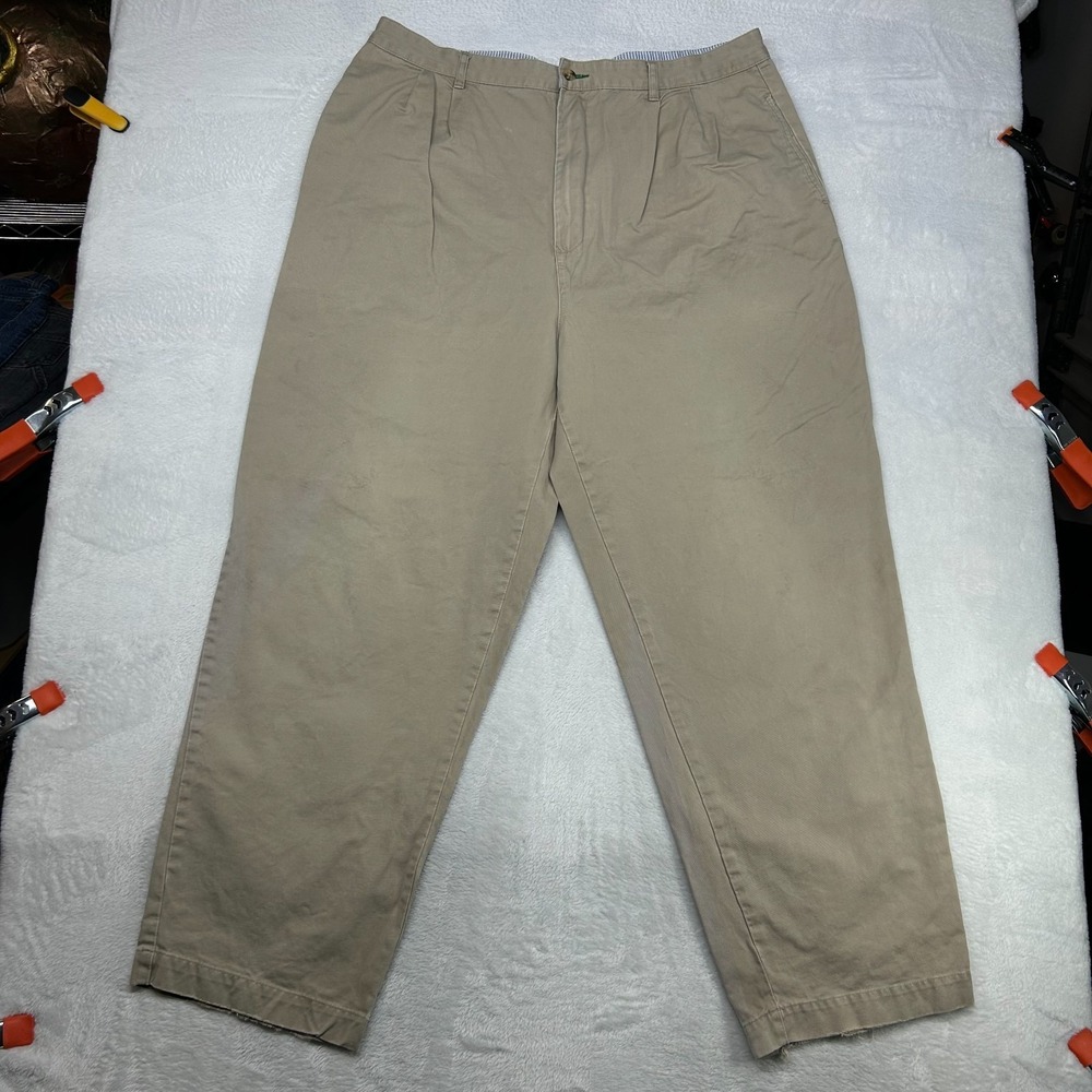 Tommy Hilfiger Chino Pants Men's Khaki Cotton Pockets Pleated Classic - 37X30